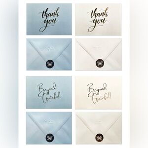 Thank You Card Gold Foil Blue & Cream 100 Card Bundle